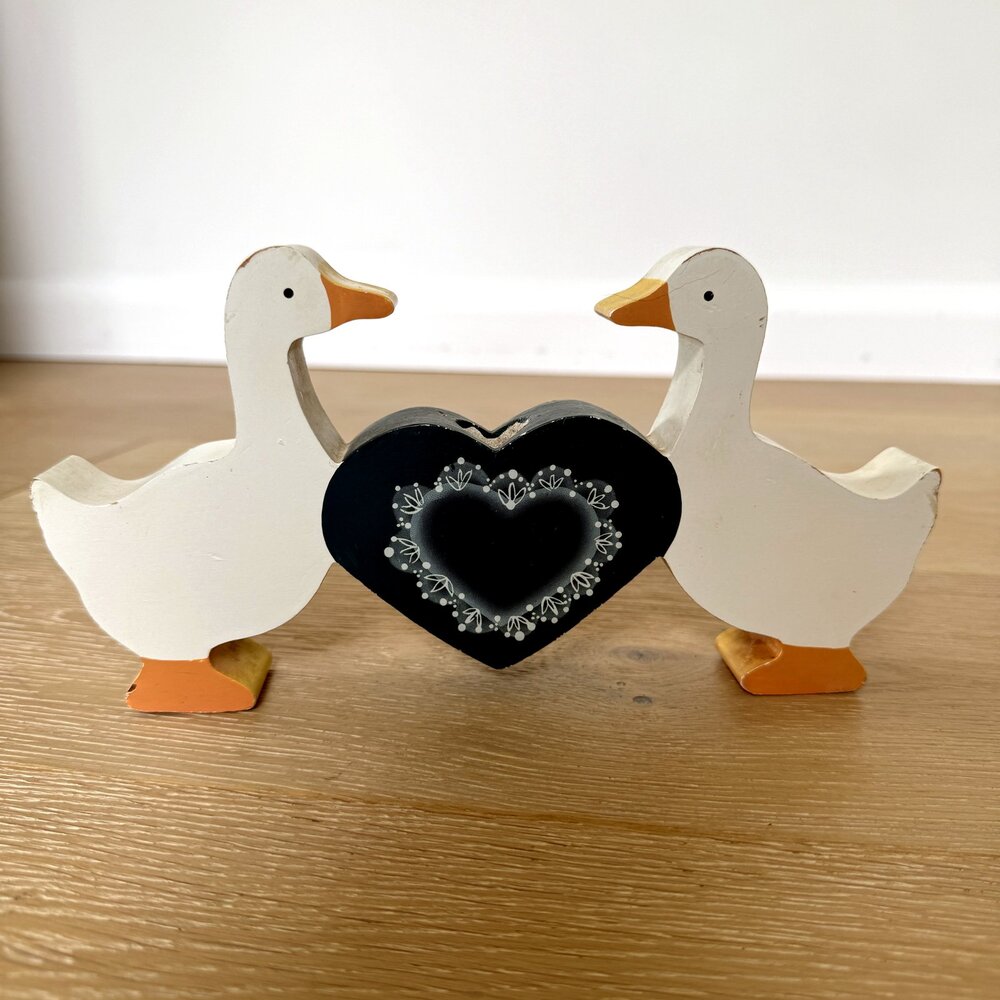 Vintage Cottagecore Wood Geese Heart Candle Holder Farmhouse Kitchen Decor
